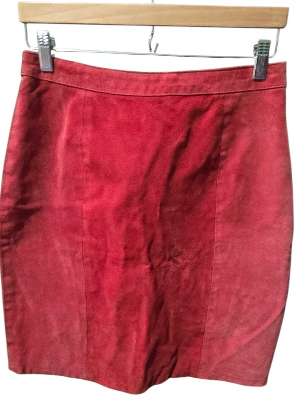 Forenza Vintage Red Genuine Leather Pencil Skirt Women's 13/14 Midi Lined